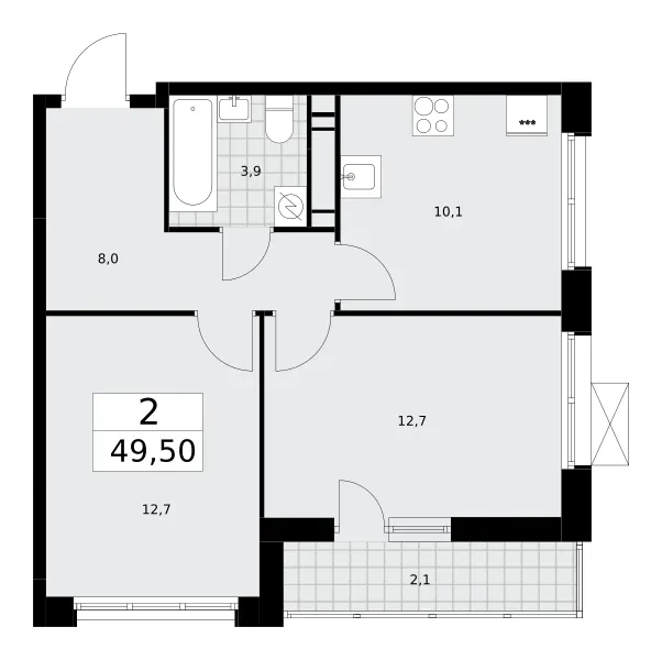 2-комн. 49.5 м²