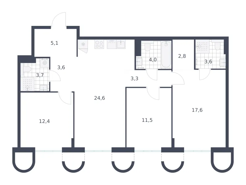 3-комн. 92.2 м²