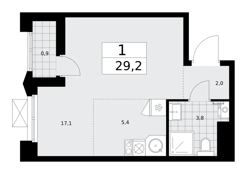 Студия 29.2 м²
