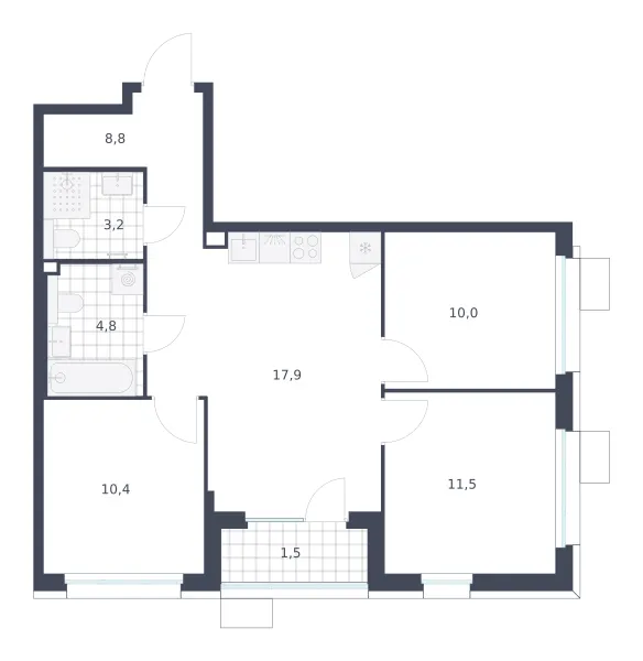 3-комн. 68.1 м²
