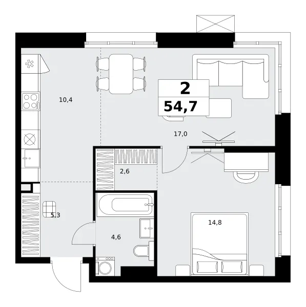 2-комн. 54.7 м²