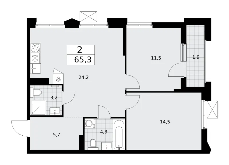 2-комн. 65.3 м²