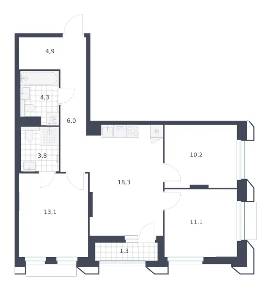 3-комн. 73 м²