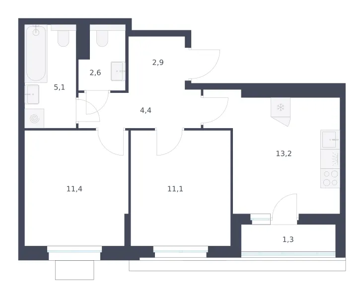 2-комн. 52 м²