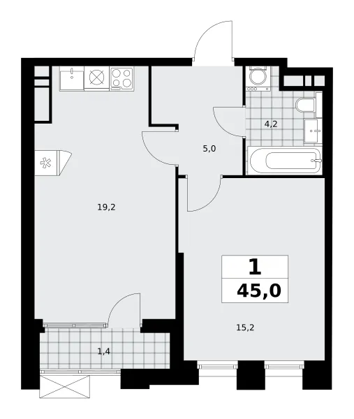 1-комн. 45 м²
