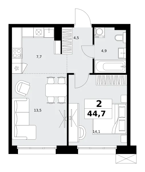 2-комн. 44.7 м²