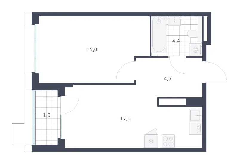 1-комн. 42.2 м²