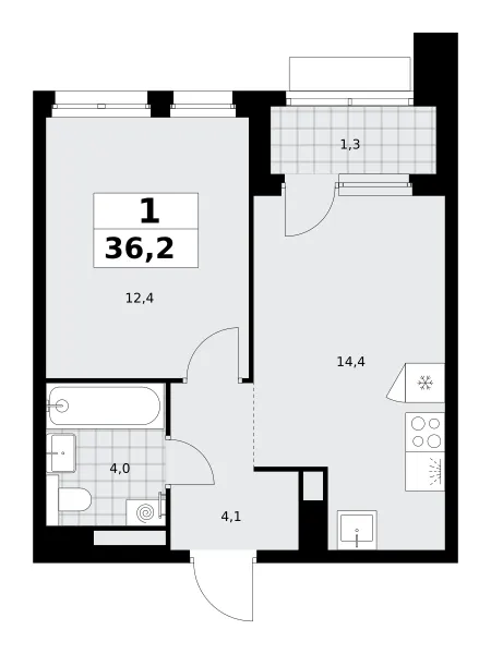 1-комн. 36.2 м²