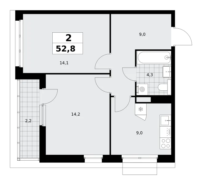 2-комн. 52.8 м²