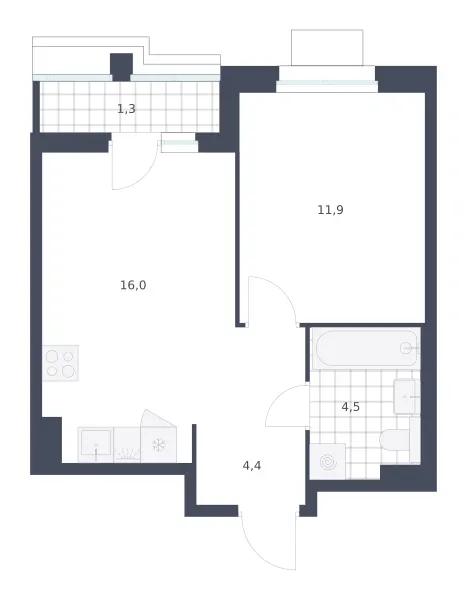 1-комн. 38.1 м²