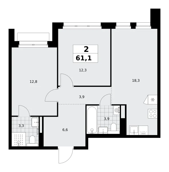 2-комн. 61.1 м²