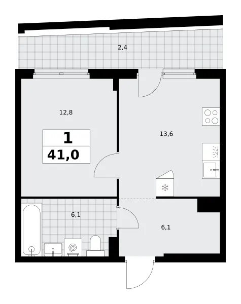 1-комн. 41 м²