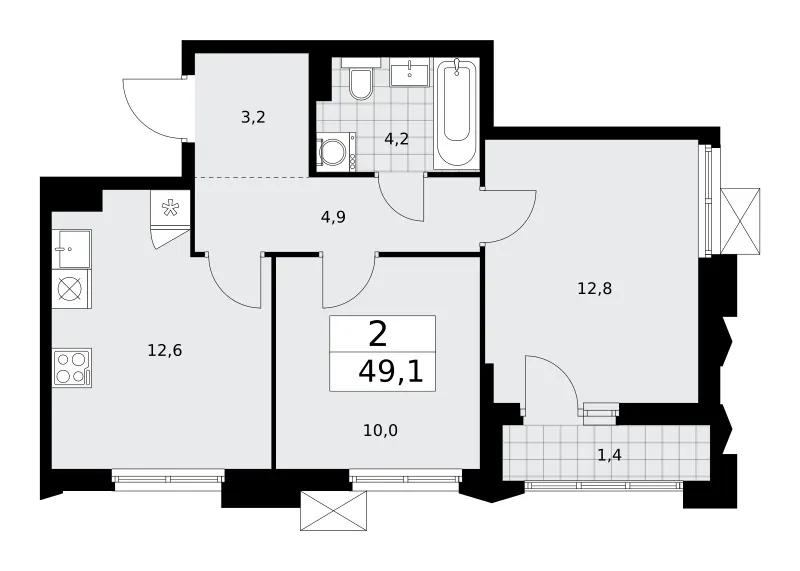 2-комн. 49.1 м²