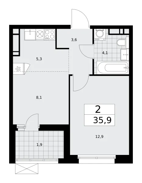 2-комн. 35.9 м²