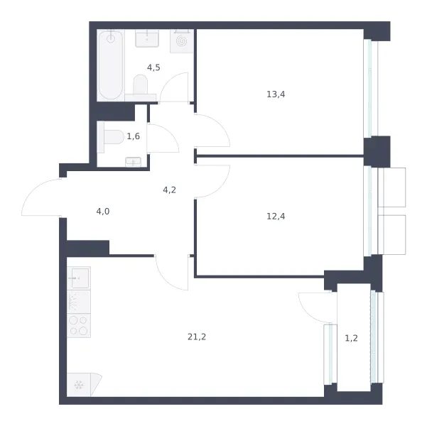 2-комн. 62.5 м²