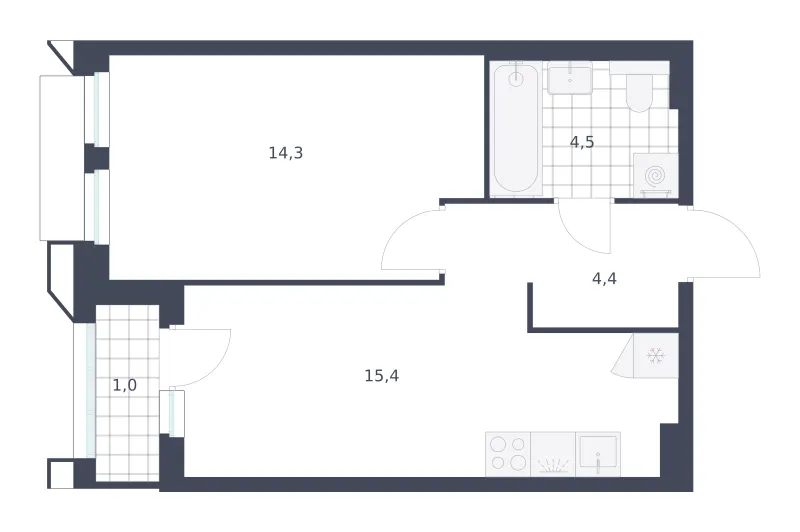 1-комн. 39.6 м²