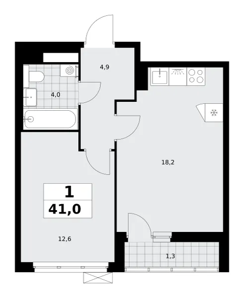 1-комн. 41 м²