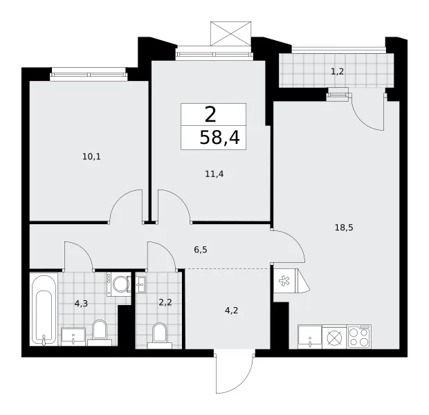 2-комн. 58.4 м²