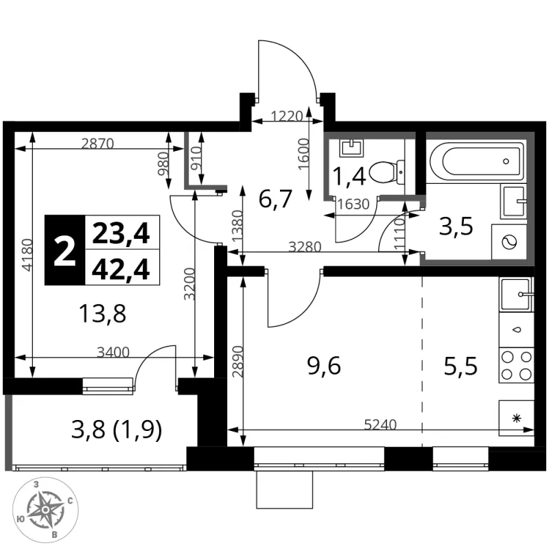 2-комн. 42.4 м²