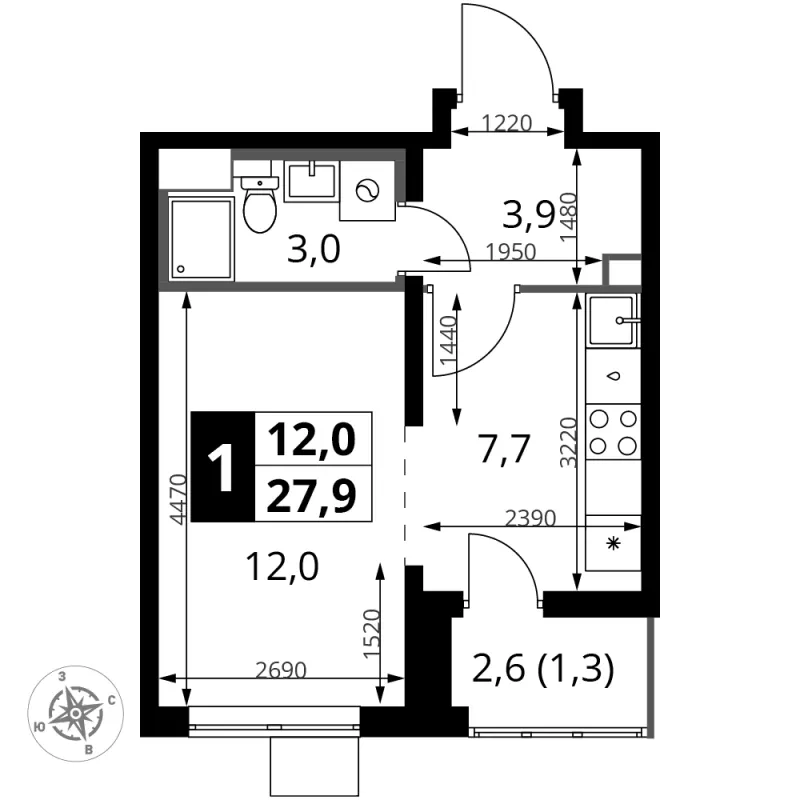 Студия 27.9 м²