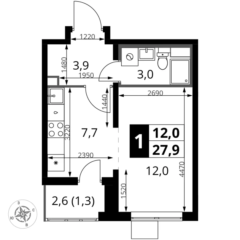 Студия 27.9 м²