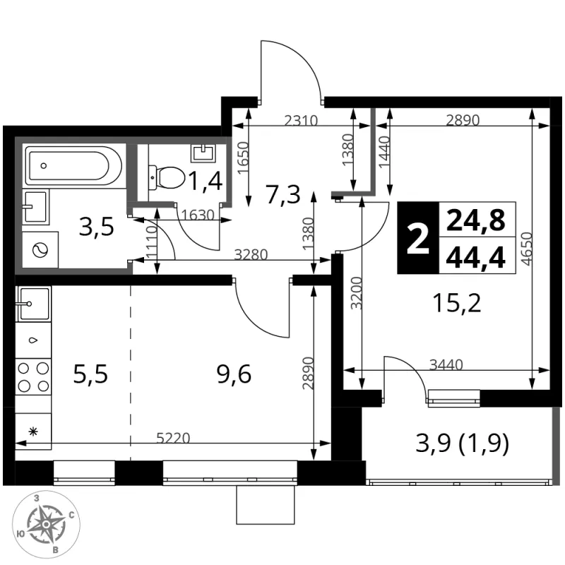 2-комн. 44.4 м²
