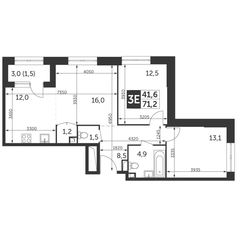 3-комн. 71.2 м²