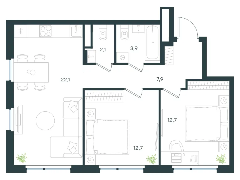 2-комн. 61.4 м²