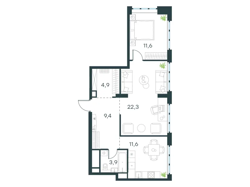 2-комн. 63.7 м²