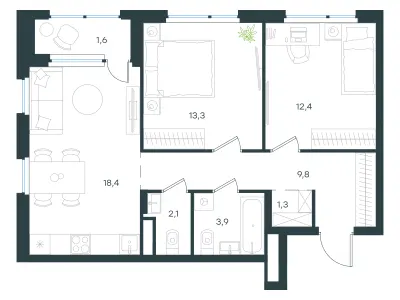 62,8 м² — планировка
