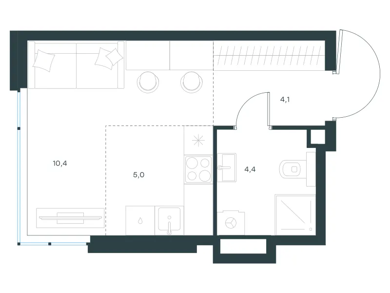 Студия 23.9 м²