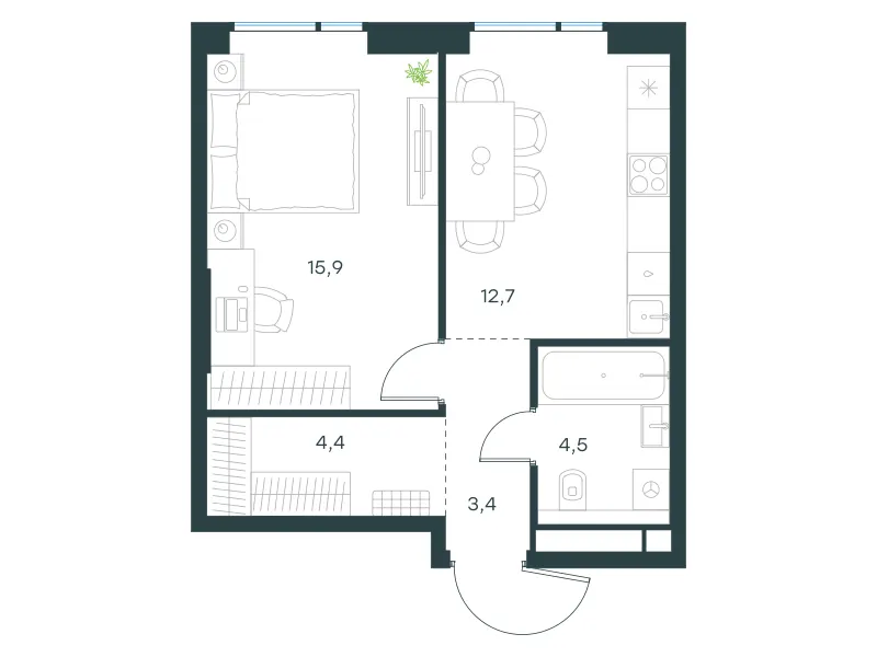 1-комн. 40.9 м²