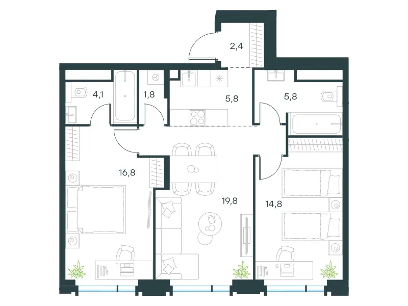 3-комн. 71.3 м²