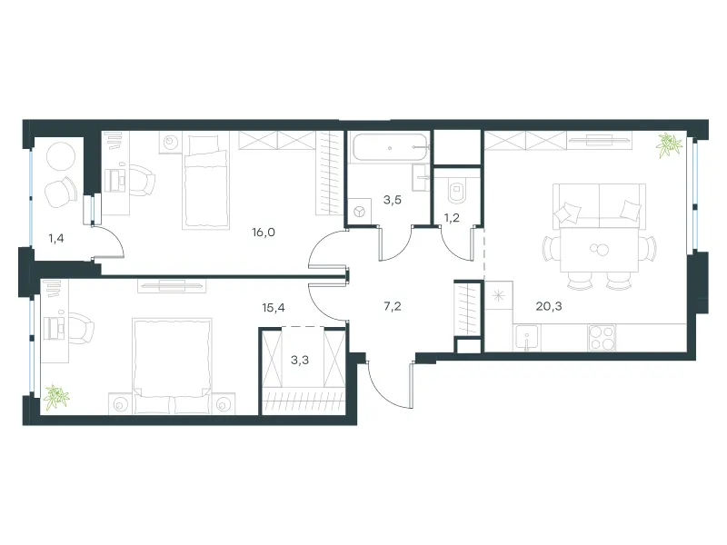2-комн. 68.3 м²