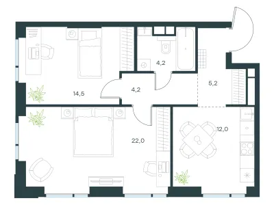 62,1 м² — планировка