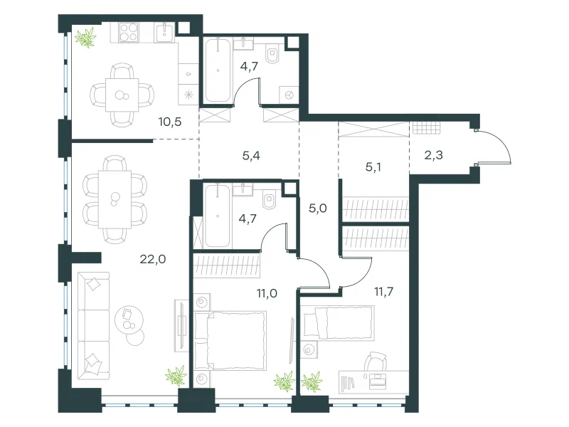 3-комн. 82.4 м²