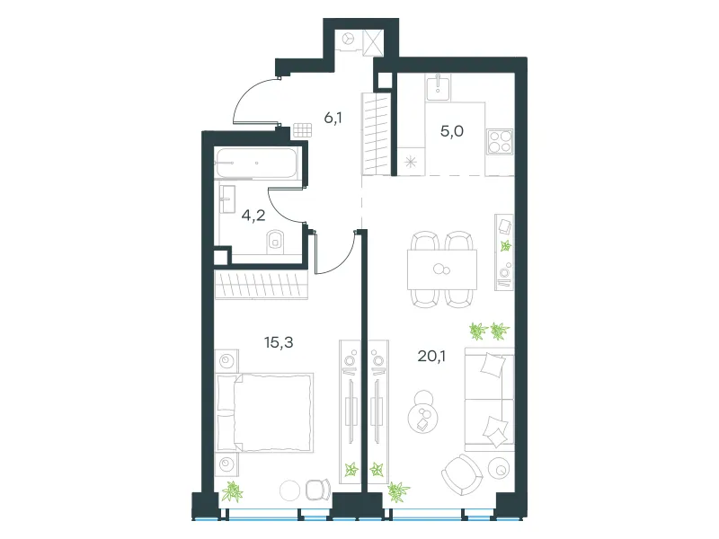 2-комн. 50.7 м²