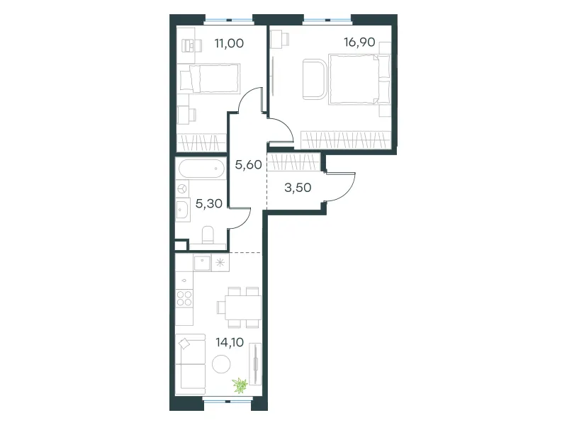 2-комн. 56.4 м²