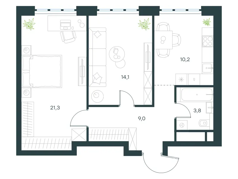 2-комн. 58.4 м²