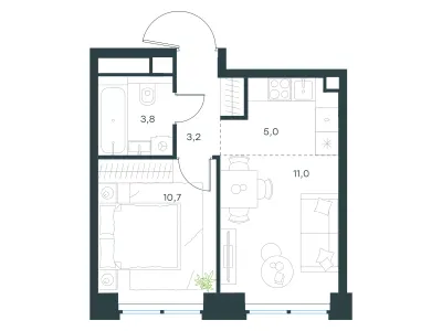 33,7 м² — планировка