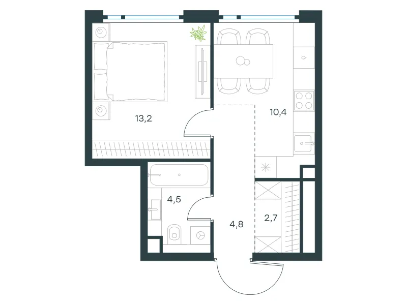 1-комн. 35.6 м²