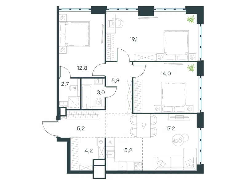 4-комн. 89.2 м²