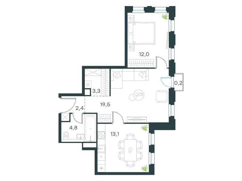 2-комн. 55.3 м²