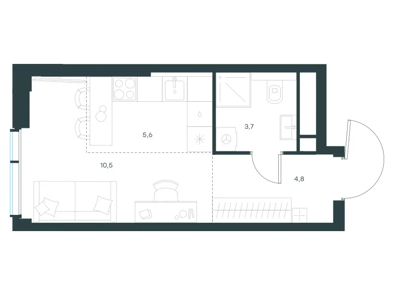 Студия 24.6 м²