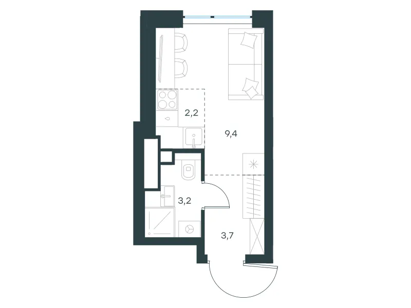Студия 18.7 м²