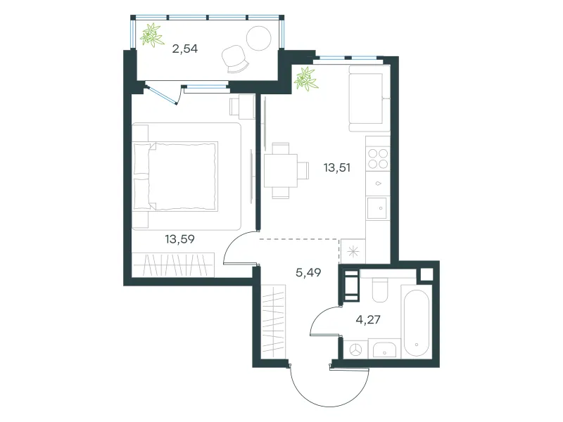 1-комн. 39.4 м²