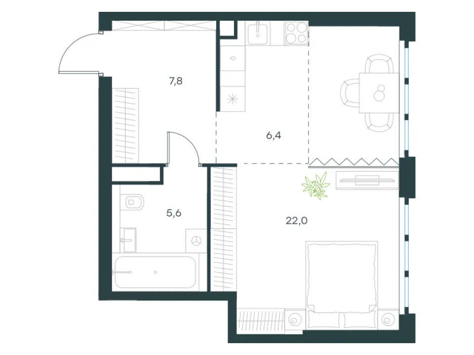 1-комн. 41,8 м²