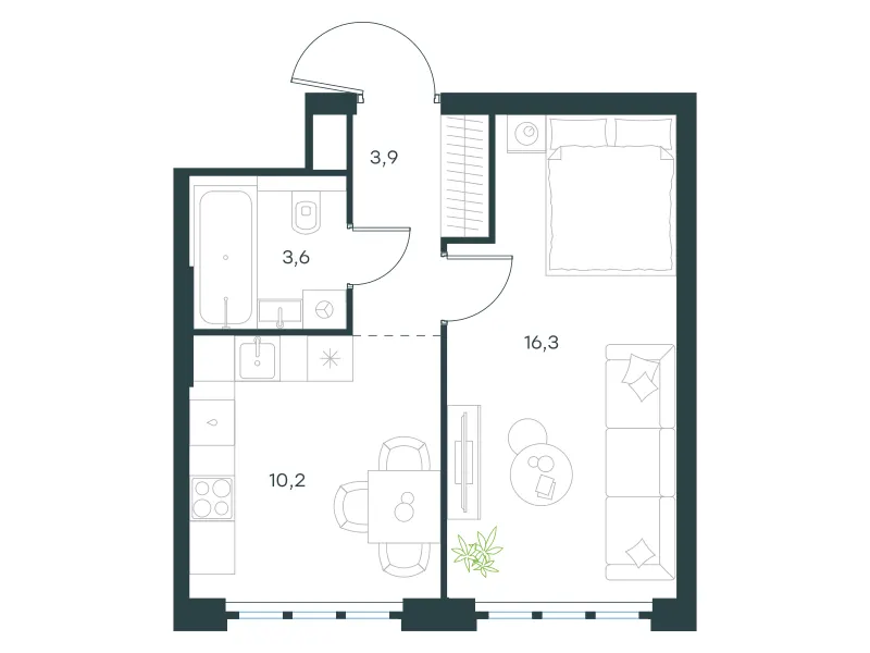 1-комн. 34 м²