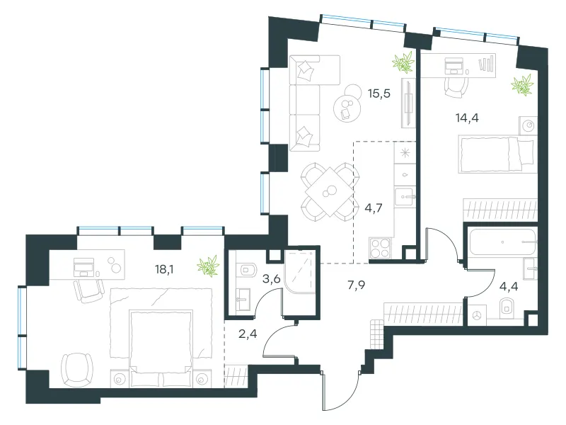 3-комн. 71 м²