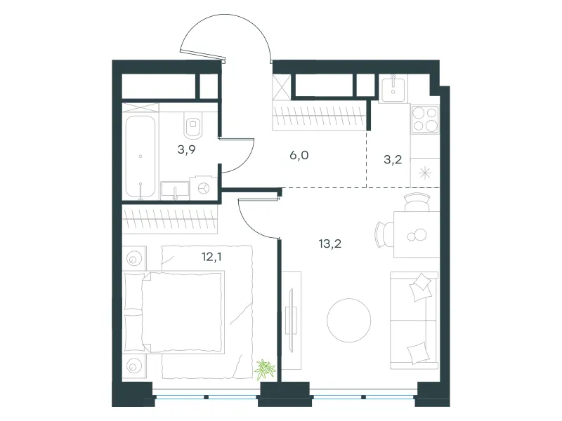 2-комн. 38.4 м²